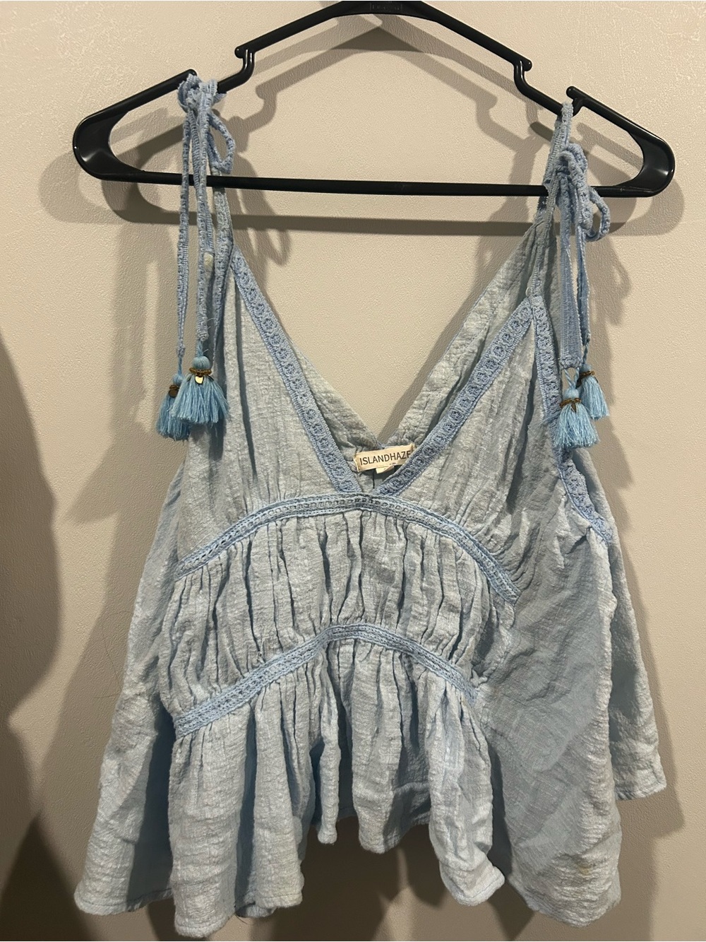 Islandhaze Pale Blue Gauze Crochet-Trim Tank